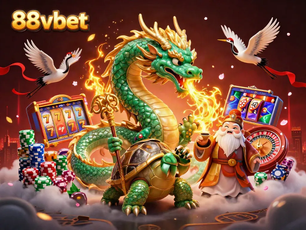 Engage with the thrilling world of 88vbet featuring majestic dragons and vibrant casino elements.