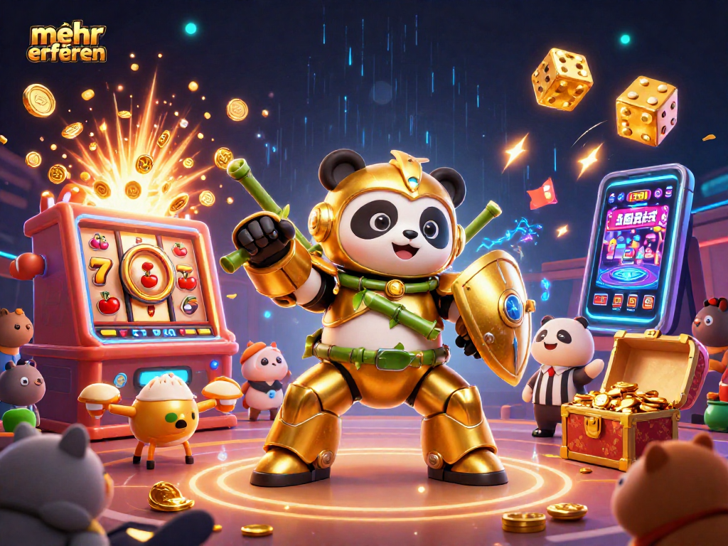 Experience thrilling gameplay with mehr erfahren, showcasing a vibrant panda robot amid casino excitement.