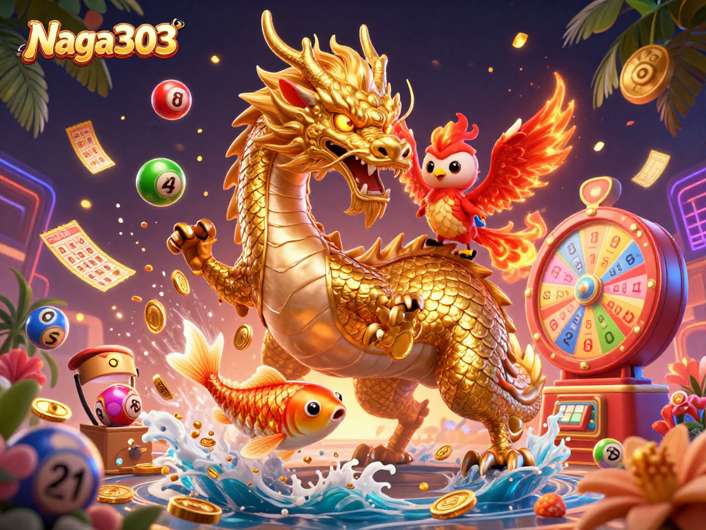 Menangkan togel online di Naga303 dengan karakter naga emas dan phoenix dalam nuansa perjudian yang menarik.