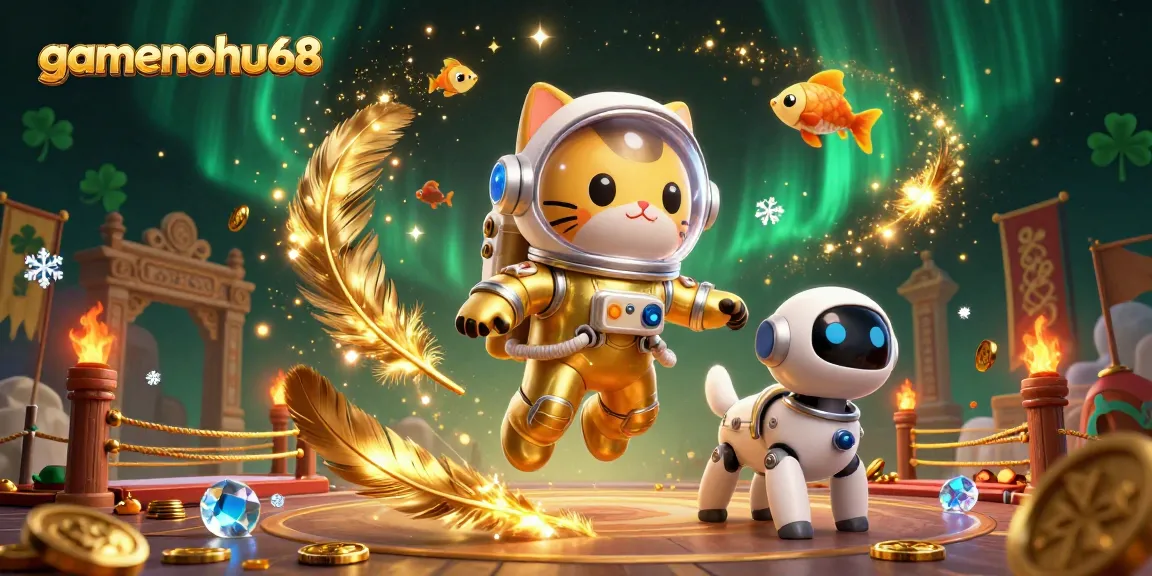 Engage with gamenohu68 in a vibrant, action-packed casino scene featuring space-themed characters and elements.