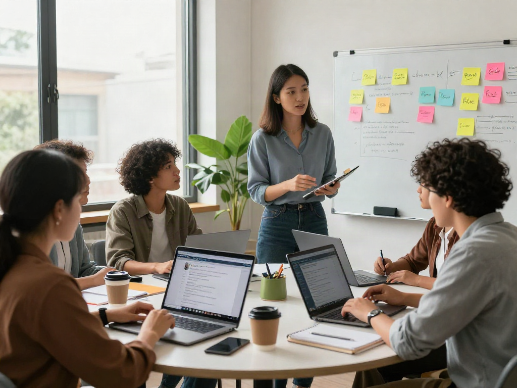 Engaged professionals searching for หางาน opportunities in a vibrant co-working space.