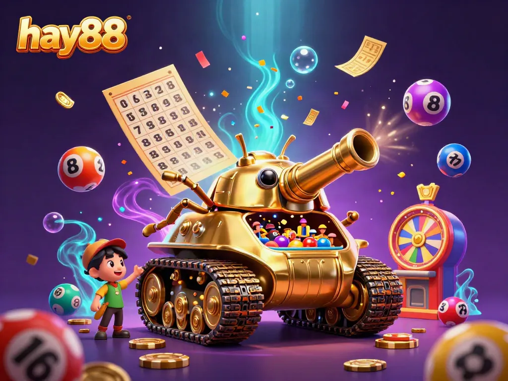 Experience the excitement of hay88 with vibrant games and dynamic elements in a fun casino-themed illustration.