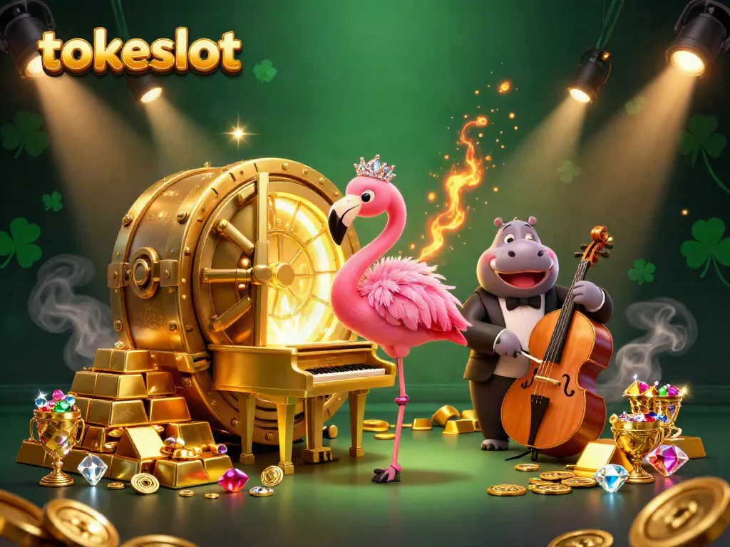 Experience thrilling gaming at Tokeslot with vibrant visuals and dynamic characters in a casino-themed scene.