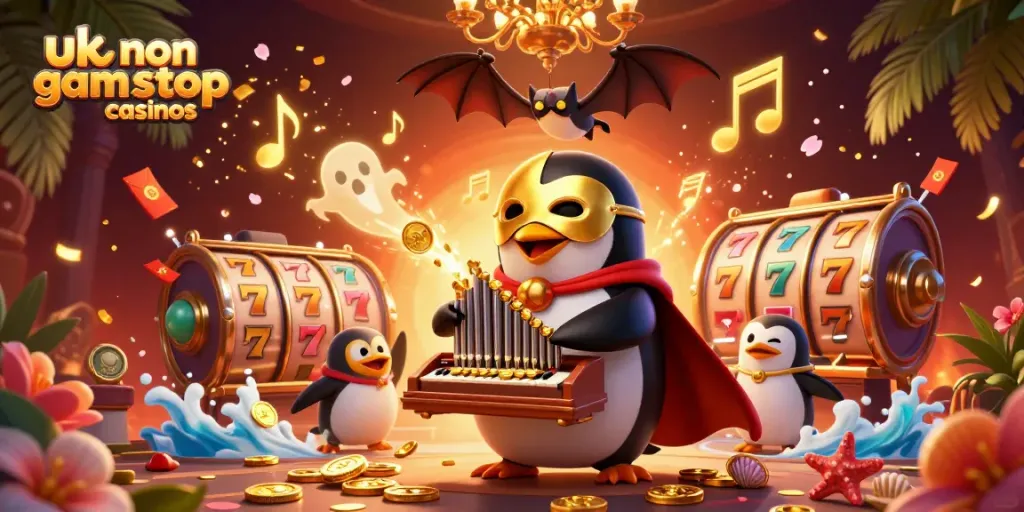 Experience thrilling action at uk non gamstop casinos with vibrant slots and festive imagery.