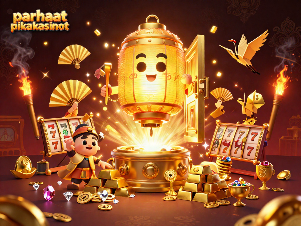 Engage with parhaat pikakasinot offerings, featuring a magical casino scene with gold treasures and lucky symbols.