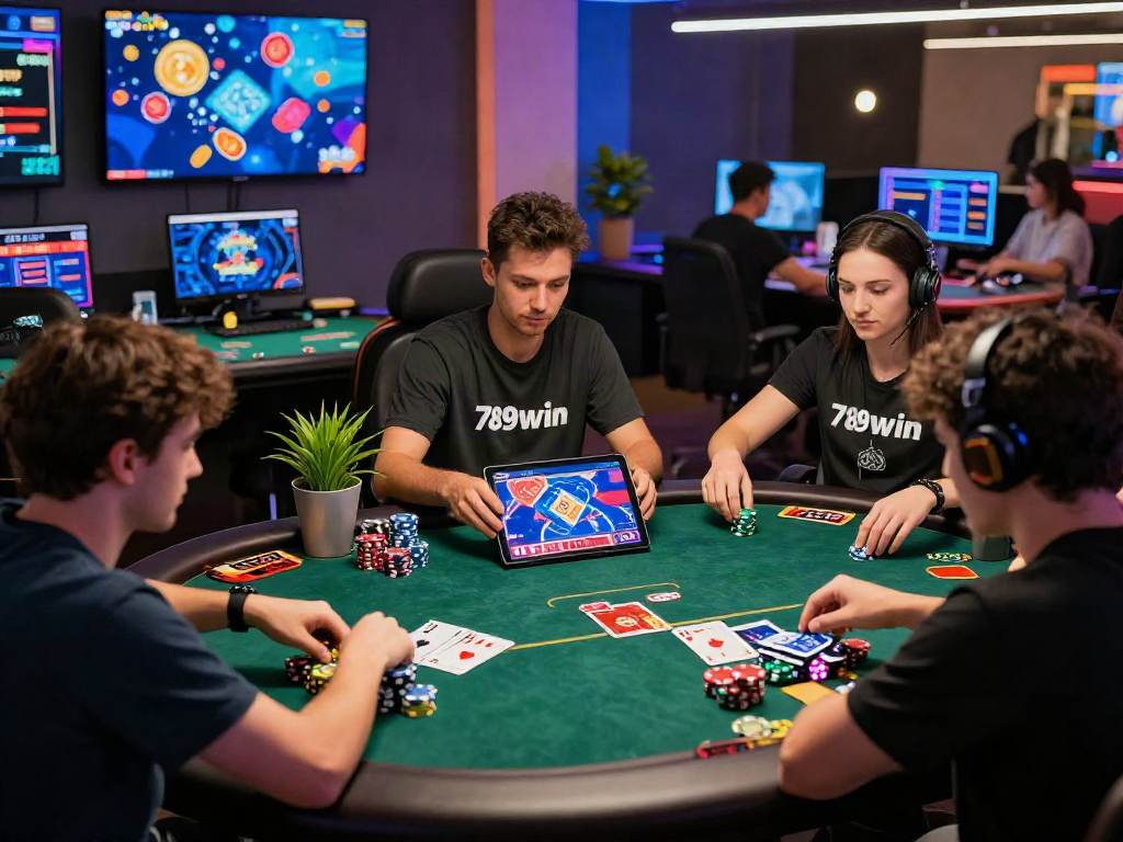 Engaged players enjoying online gambling experience with 789win excitement in modern gaming room.