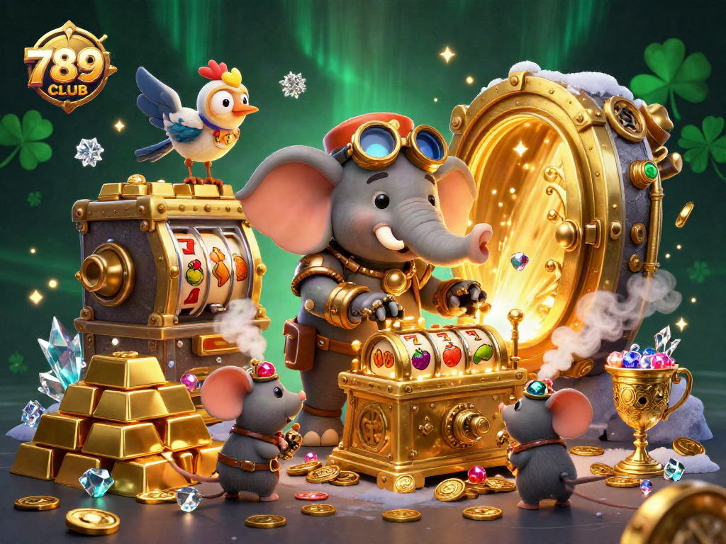 Engage with 789CLUB's thrilling slots and gold-rich treasures in this vibrant 3D illustration.