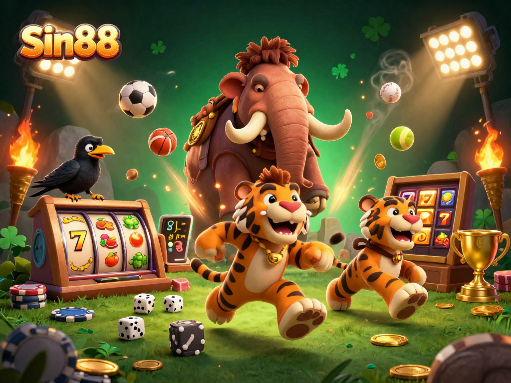 Experience thrilling spins at Sin88 with a prehistoric casino featuring cavemen and sports elements.