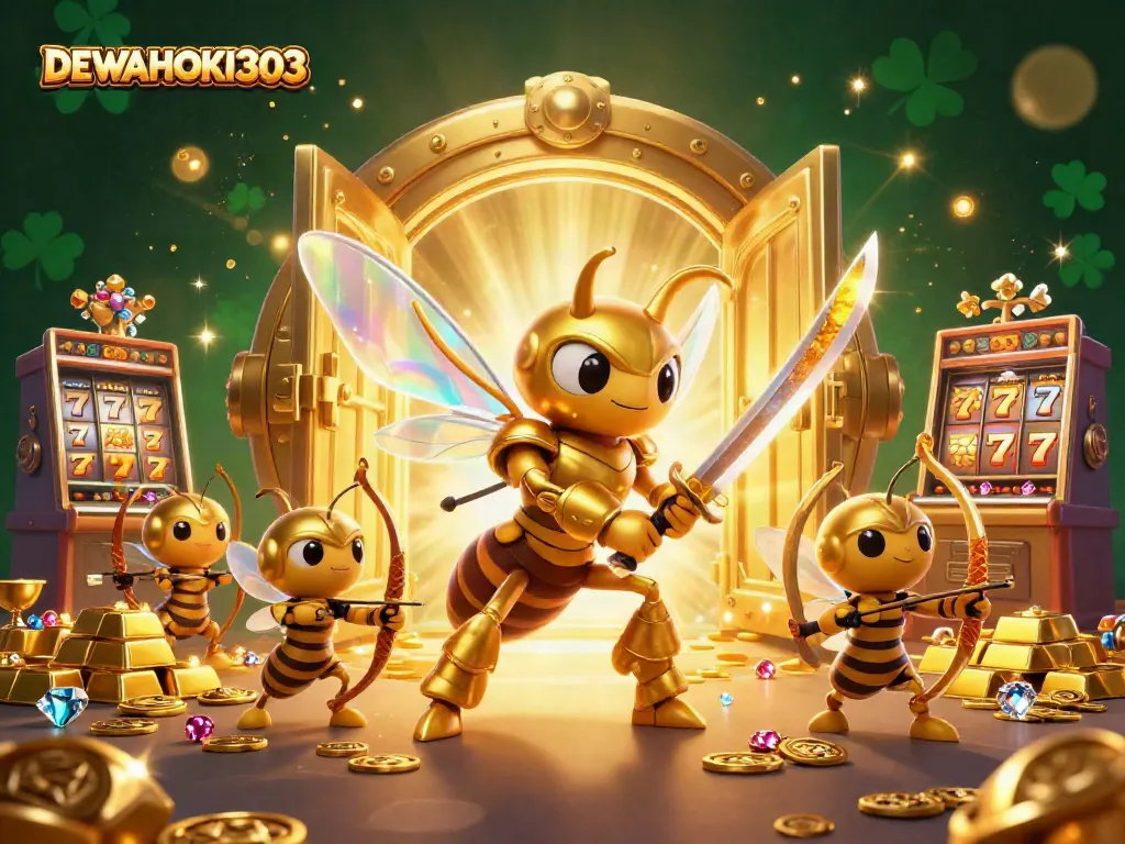 DEWAHOKI303 menghadirkan jackpot menarik dengan ilustrasi kasino yang penuh warna dan detail berkilau.