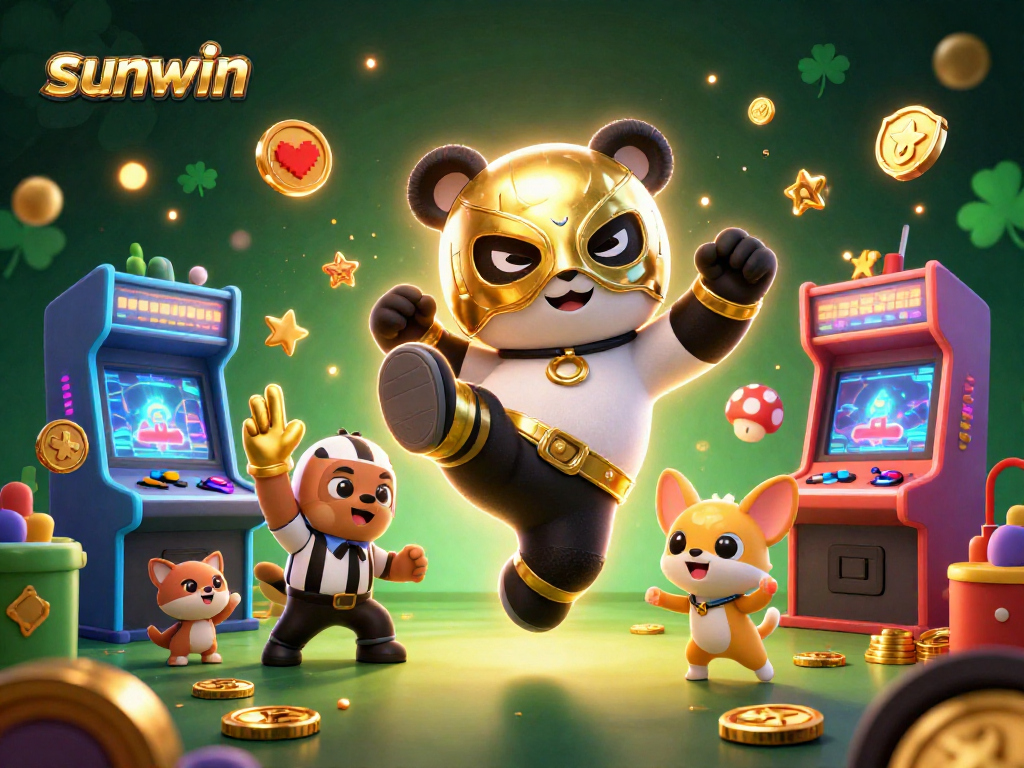 Experience the excitement of sunwin with energetic animal characters celebrating in a vibrant casino-themed illustration.