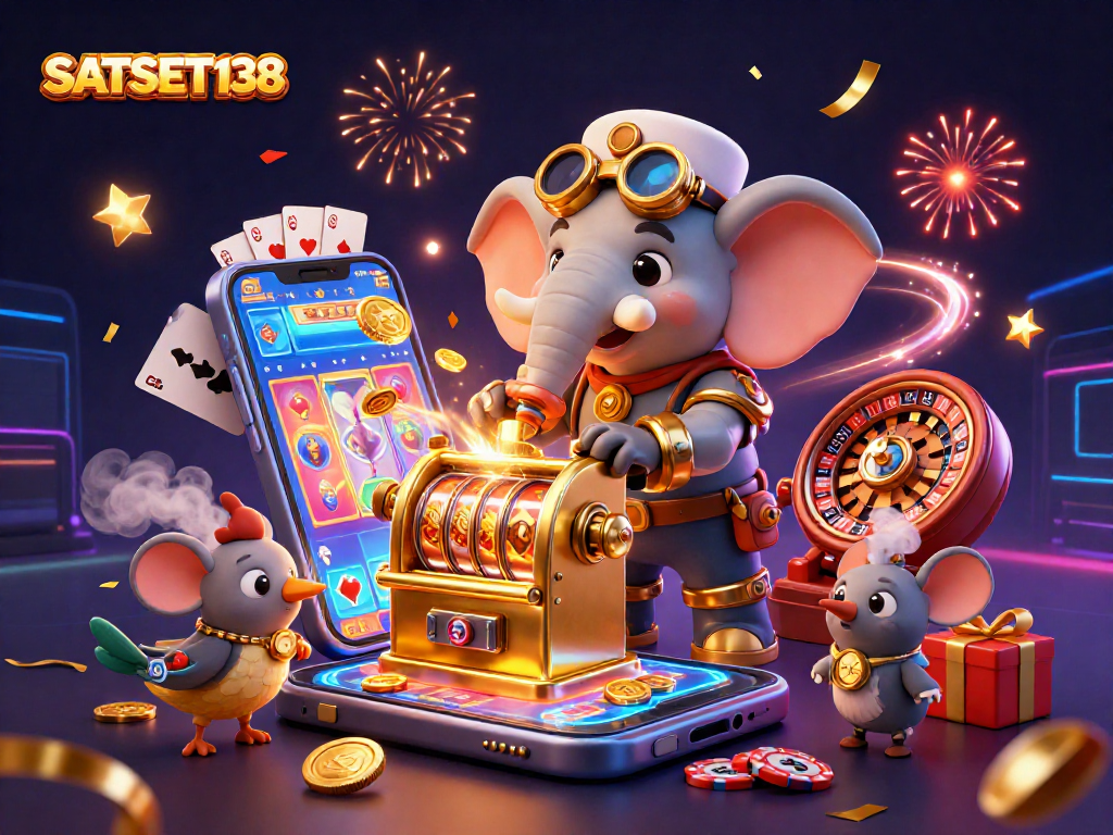 Mainkan permainan menarik di SATSET138 dengan slot mesin berkilau dan koin emas bertebaran.