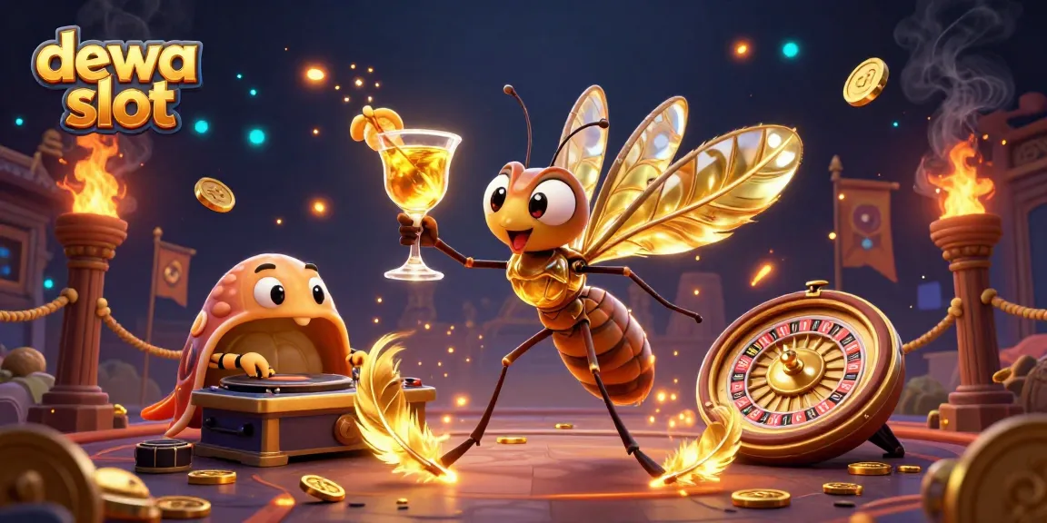 Engage in thrilling dewa slot adventures, featuring a whimsical casino scene filled with fortune elements.