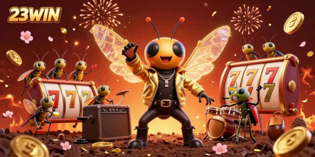 Experience excitement with 23WIN's vibrant casino adventure featuring dynamic gaming characters and elements.