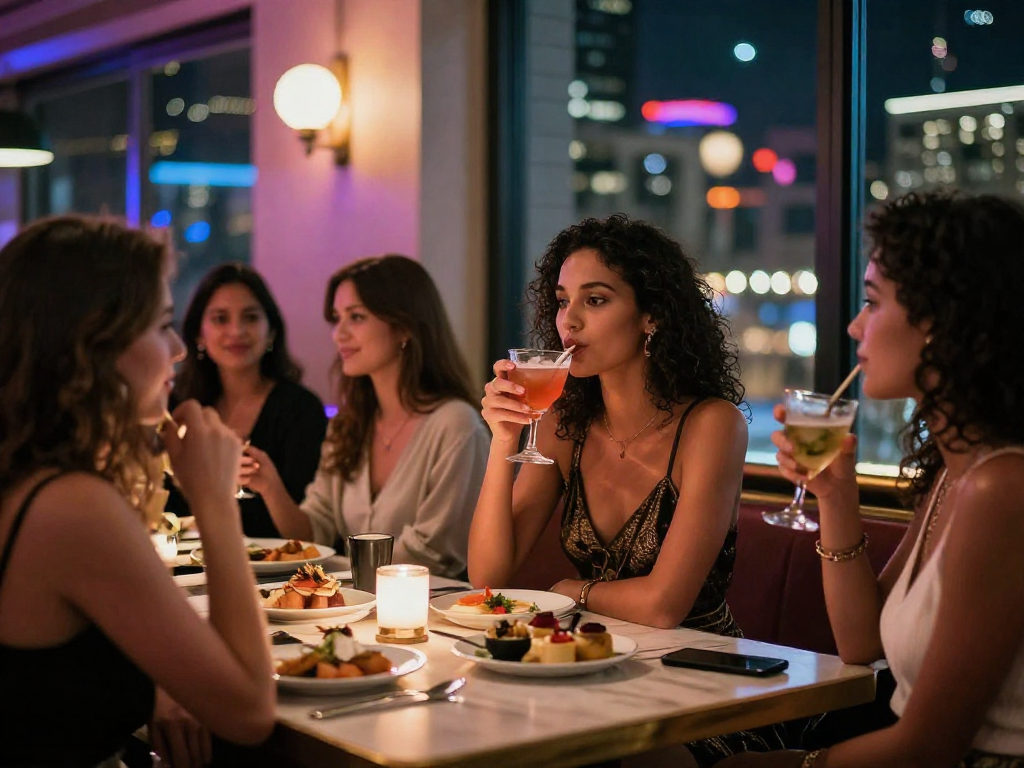 Gái gọi trong không gian bar sang trọng, tạo cảm giác thân thiện và năng động.
