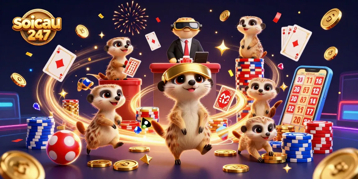 Sneak winning numbers with soicau247 in a vibrant meerkat lottery scene, showcasing dynamic card playing