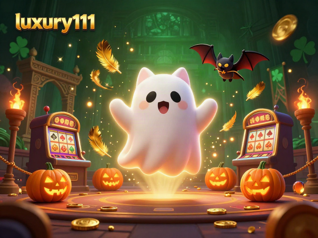 Experience the thrill of luxury111 at the haunted casino with a ghost cat and vampire bat!