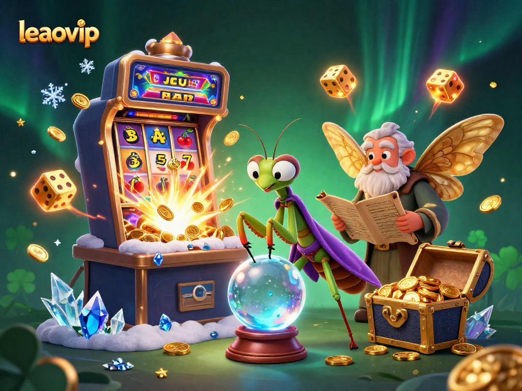 Permainan hebat di leaovip dengan jackpot dan simbol slot menghibur saat karakter 3D bermain.