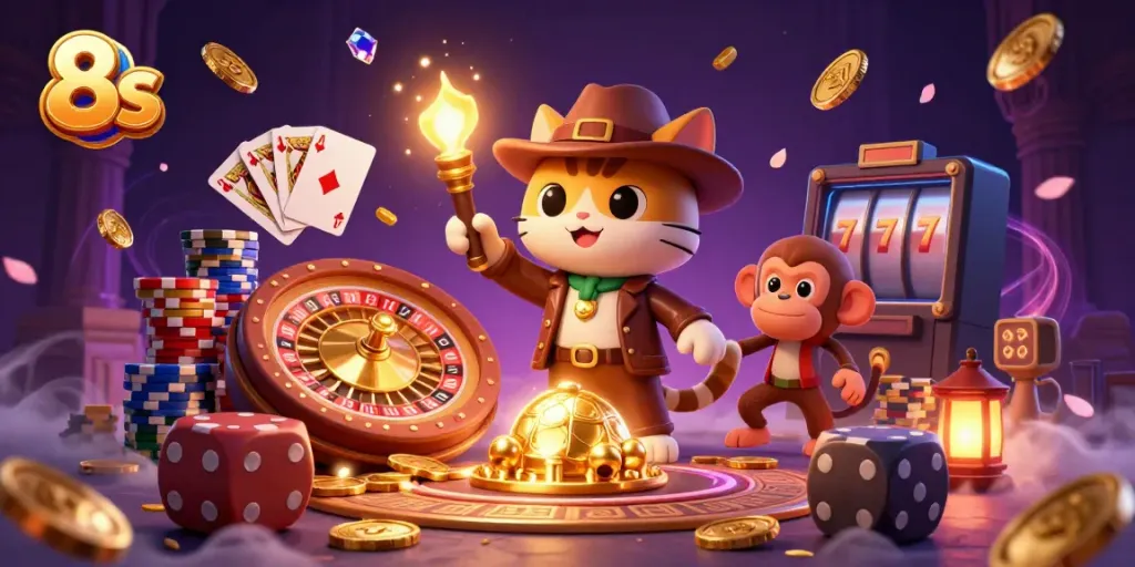 Explore the thrilling world of 8s as a cartoon cat archaeologist uncovers casino treasures.