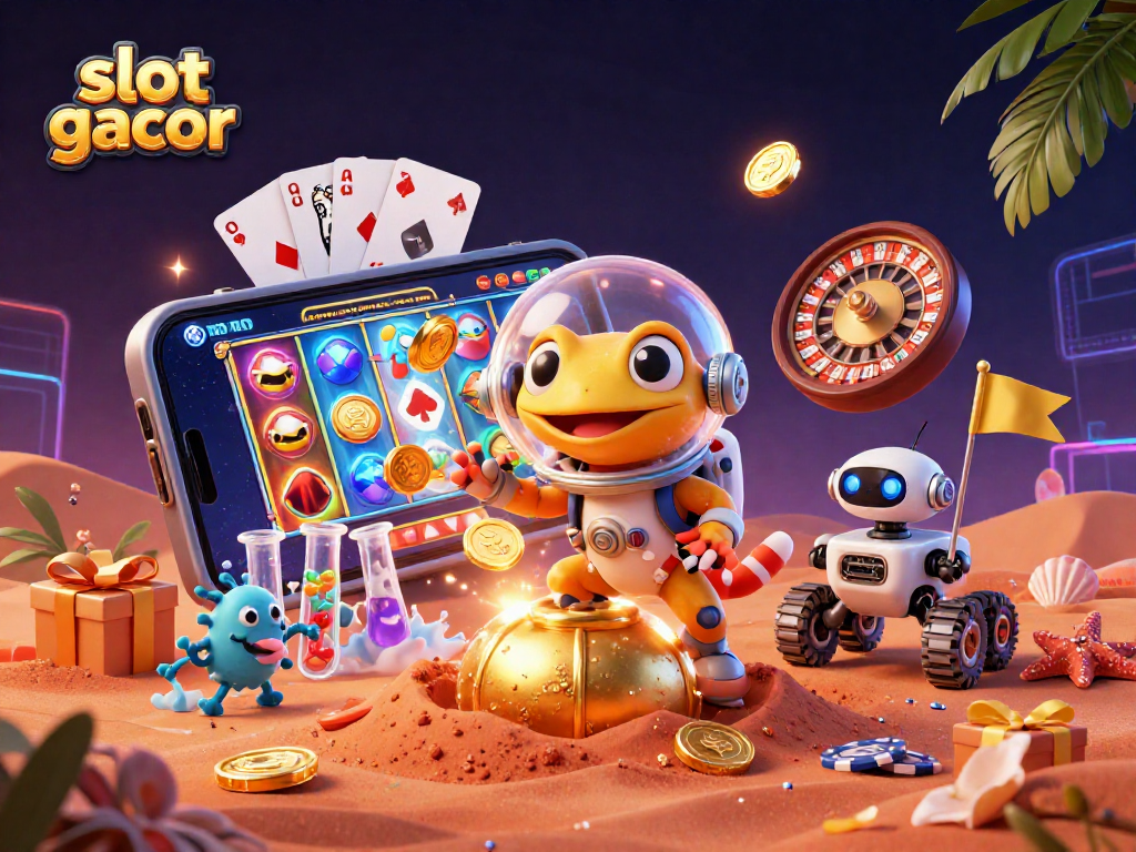 Spin to win on slot gacor with a thrilling Martian casino adventure illustration.