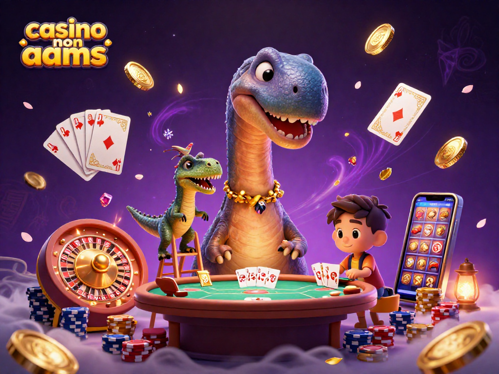 Gioca nel casino non AAMS, con un brontosauro e un raptor che gestiscono le carte su un tavolo di poker.