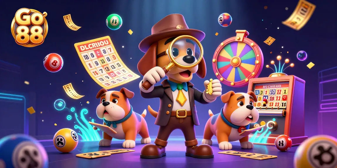 Engage in thrilling games at Go 88 with a 3D detective hunting clues amidst colorful casino elements.