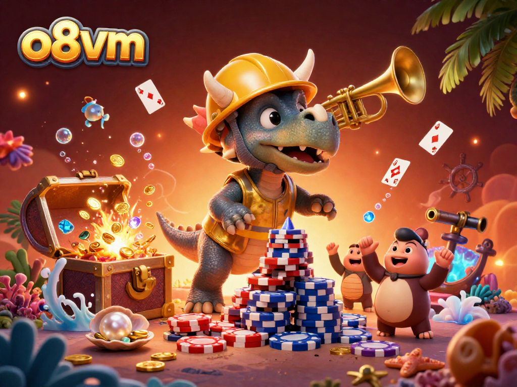 Engage with the vibrant o8vm scene celebrating gambling joy featuring characters amidst casino-themed elements.