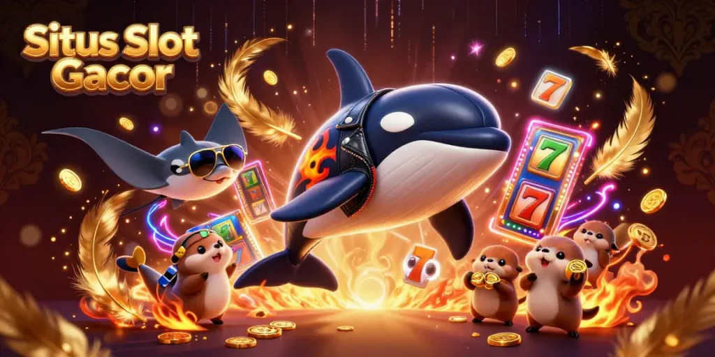 Situs Slot Gacor: Menampilkan ikan paus orca, ikan pari, dan beruang laut dengan koin emas dalam ilustrasi kasino 3D.