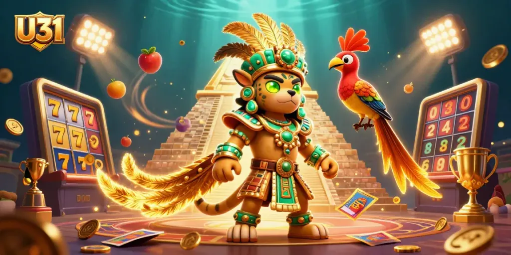 Experience thrilling U31 slots with vibrant characters and dynamic gaming elements in a rich 3D illustration.