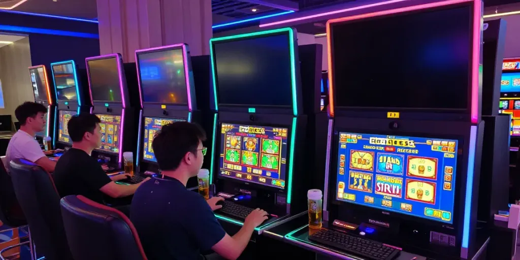 Players engaged in online gaming at Bro138, showcasing a vibrant casino atmosphere.