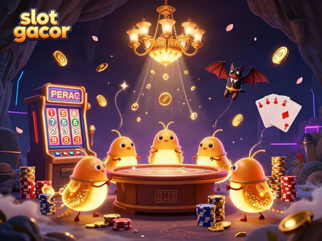 Slot gacor memberikan suasana bermain yang menarik di kasino dengan cahaya dari lampu neon.