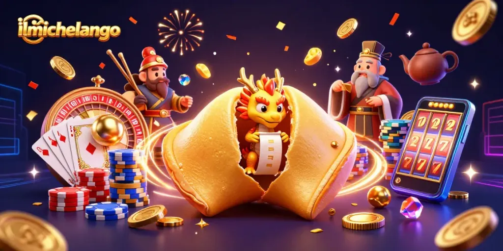 Win big with ilmichelangelo at this vibrant casino scene featuring rich gold visuals and lucky charms.