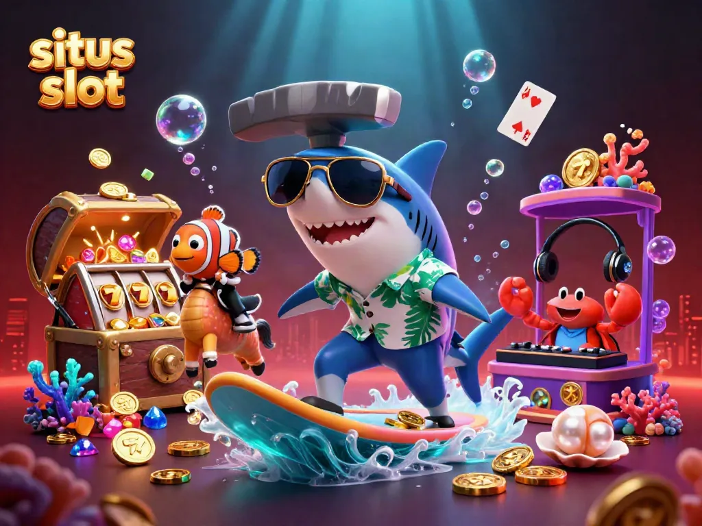Experience the thrill of situs slot with this colorful underwater casino scene featuring unique characters.