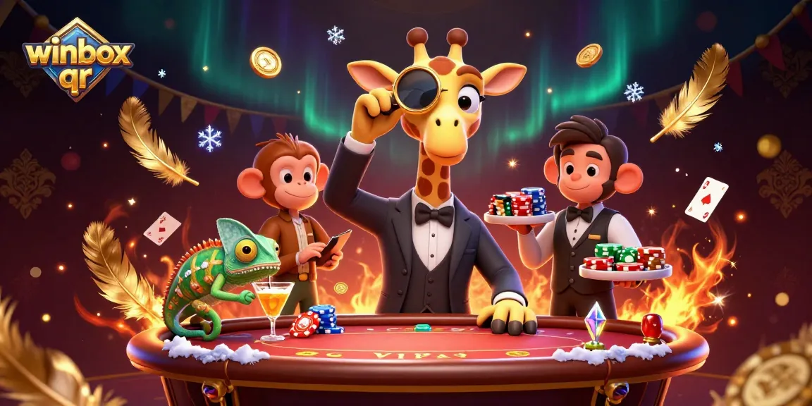 Engage with winbox qr at a lively poker table, where a giraffe and monkey elevate your gaming experience.