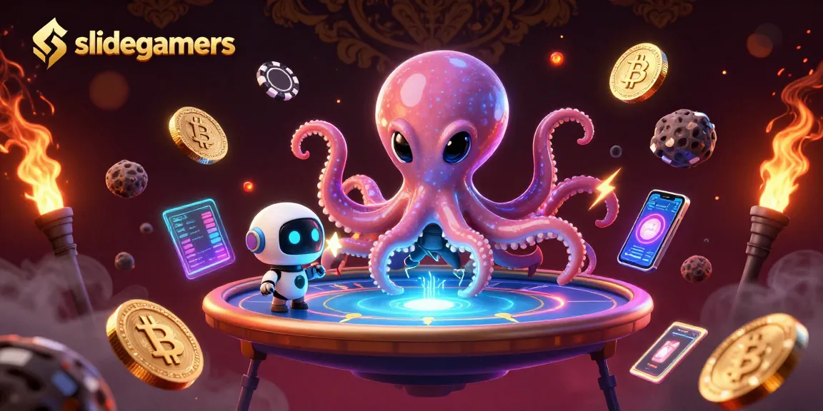 Engage in thrilling gameplay with slidegamers as an alien octopus operates a holographic poker table.