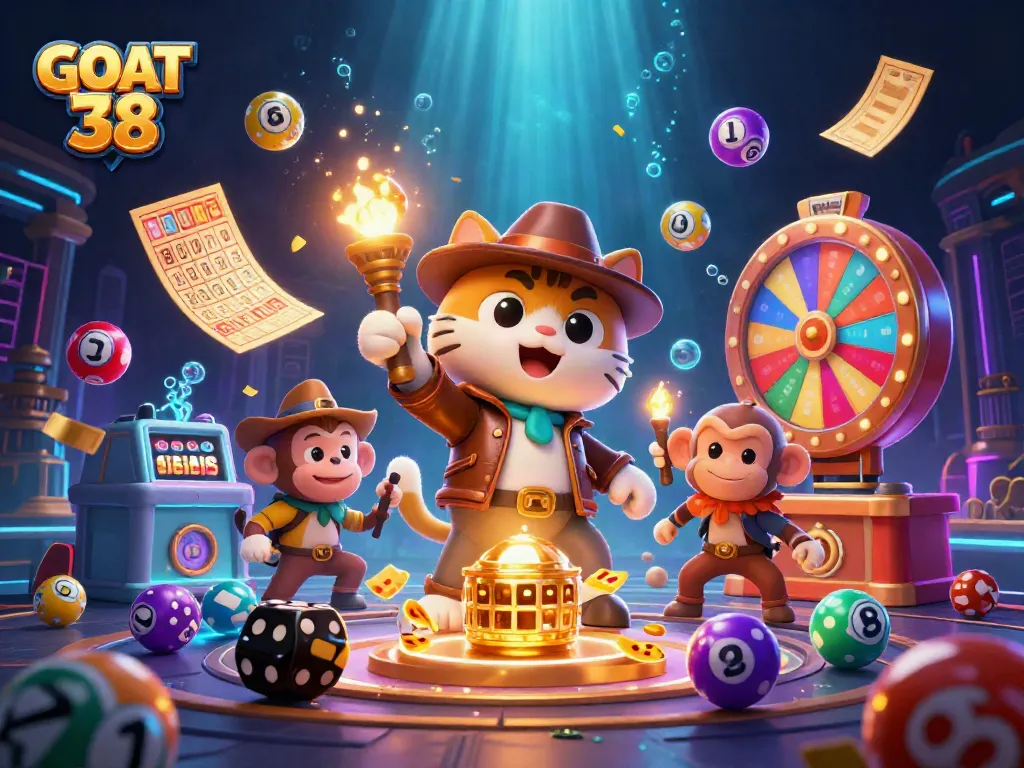 Engage with GOAT 38 and win exciting rewards in this vibrant casino-themed illustration.