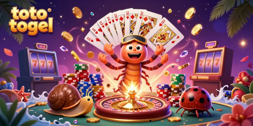 Engage with toto togel in this vibrant 3D illustration featuring a lively casino environment and playful characters.