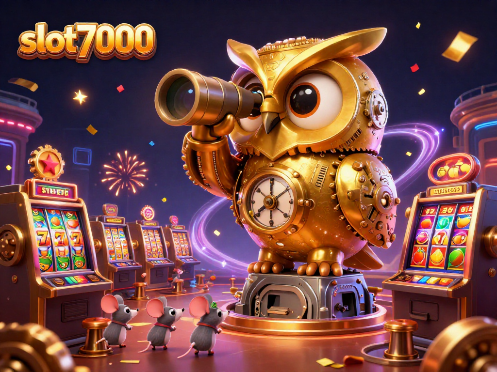 Engage with slot7000 features, exploring lively slot machines amidst animated characters and dynamic game elements.
