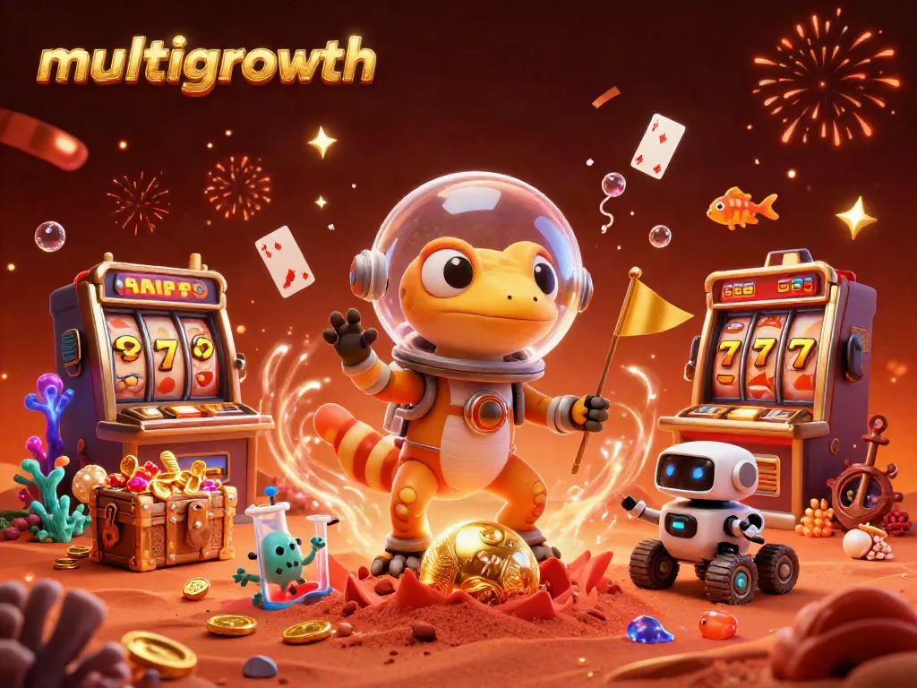 Experience multigrowth strategies in a vibrant casino scene with Martian characters and dynamic game elements.