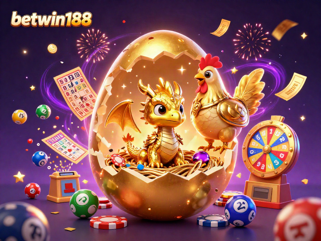 betwin188 showcases a vibrant 3D scene with a golden dragon and exciting casino elements.
