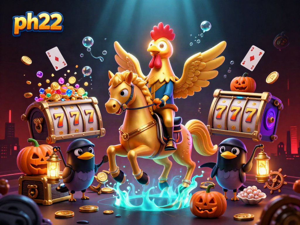 Engage with ph22 by playing dynamic slots surrounded by vibrant casino elements and fantastical characters.