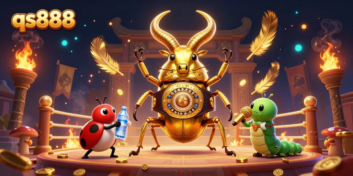 Experience thrilling action at qs888 with a fierce golden stag beetle and vibrant casino elements.