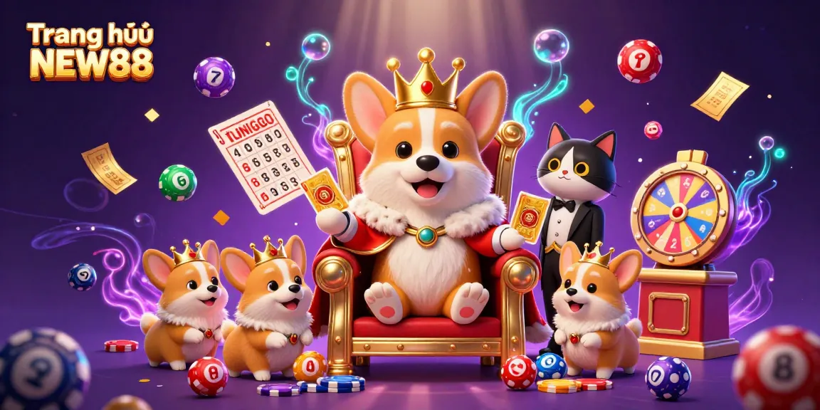 Engage with the vibrant energy of Trang chủ NEW88 in this colorful 3D casino scene filled with playful characters.