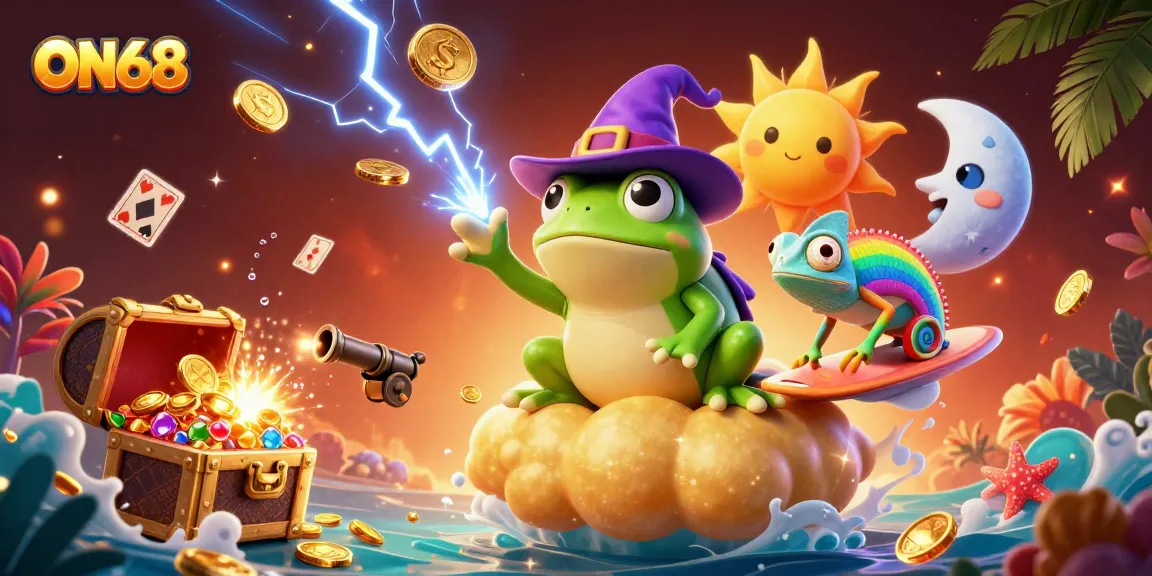 Experience the thrill of winning with ON68 in a vibrant casino scene filled with treasures.