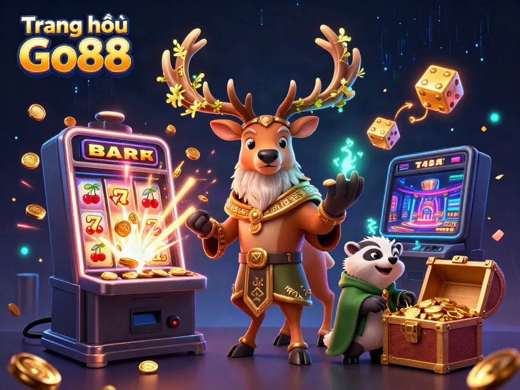 Experience the excitement of Trang chủ Go88 with a captivating illustration showcasing casino elements and magical characters.