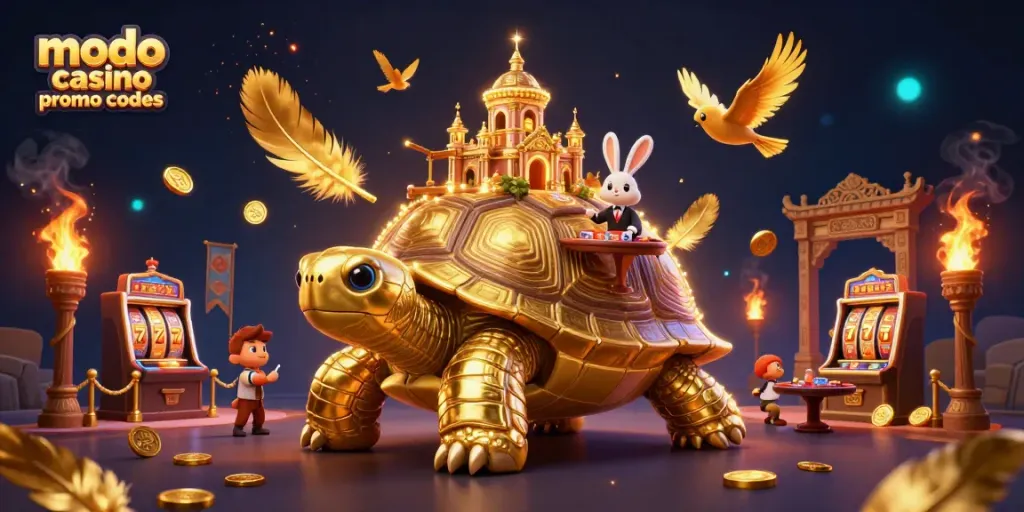 Spin and win with modo casino promo codes in this vibrant, 3D casino illustration featuring a unique setting.