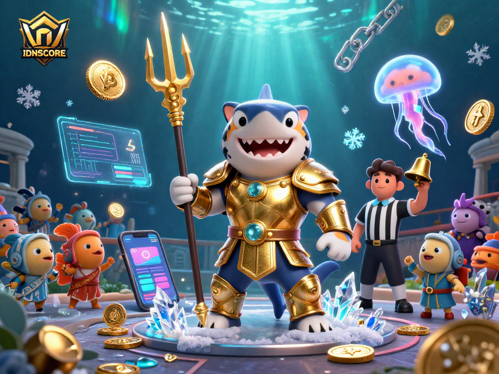 Engage with IDNSCORE's thrilling underwater casino adventure amidst vibrant game elements and a lively scene.