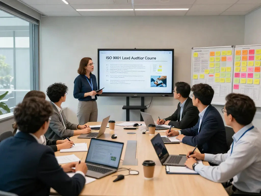 ISO 9001 Lead Auditor Course professionals collaborating during training session