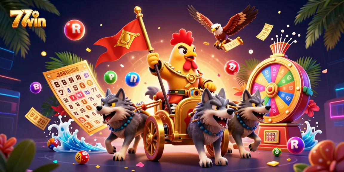 Engage in thrilling games at 77win with colorful lottery balls and dynamic casino elements!