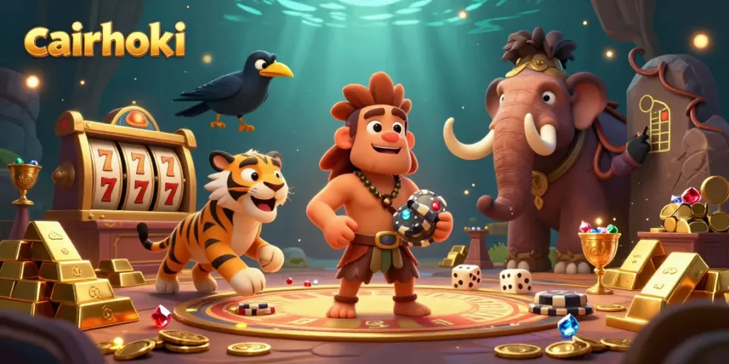 Mengalami keseruan bermain di cairhoki dengan caveman dan harimau sabertooth di kasino prasejarah.