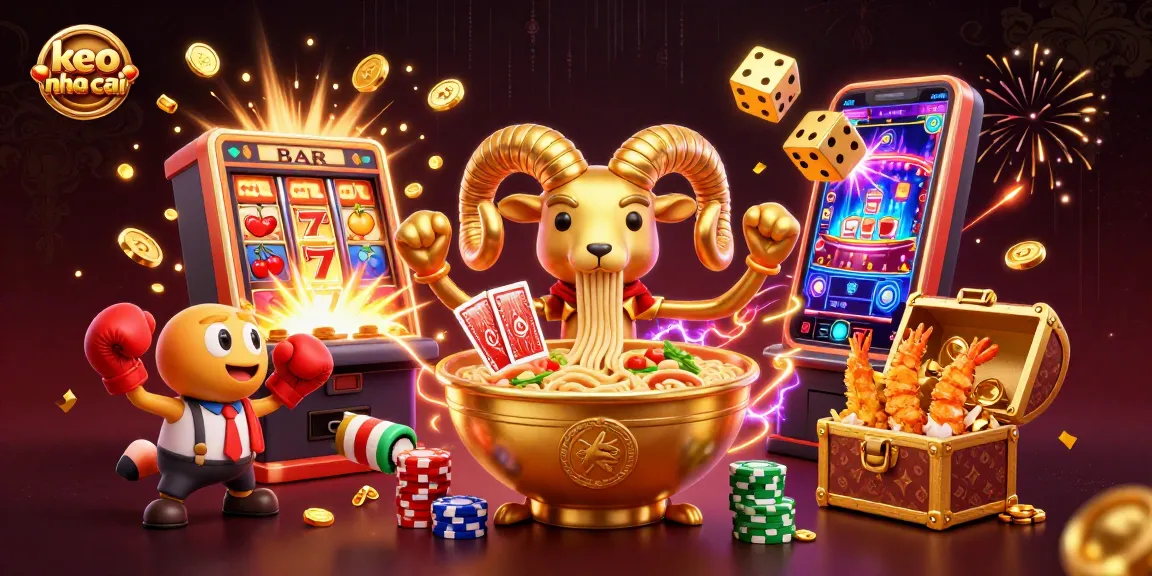 Engage with keo nha cai as a cartoon ramen bowl deals cards amid a colorful casino explosion.